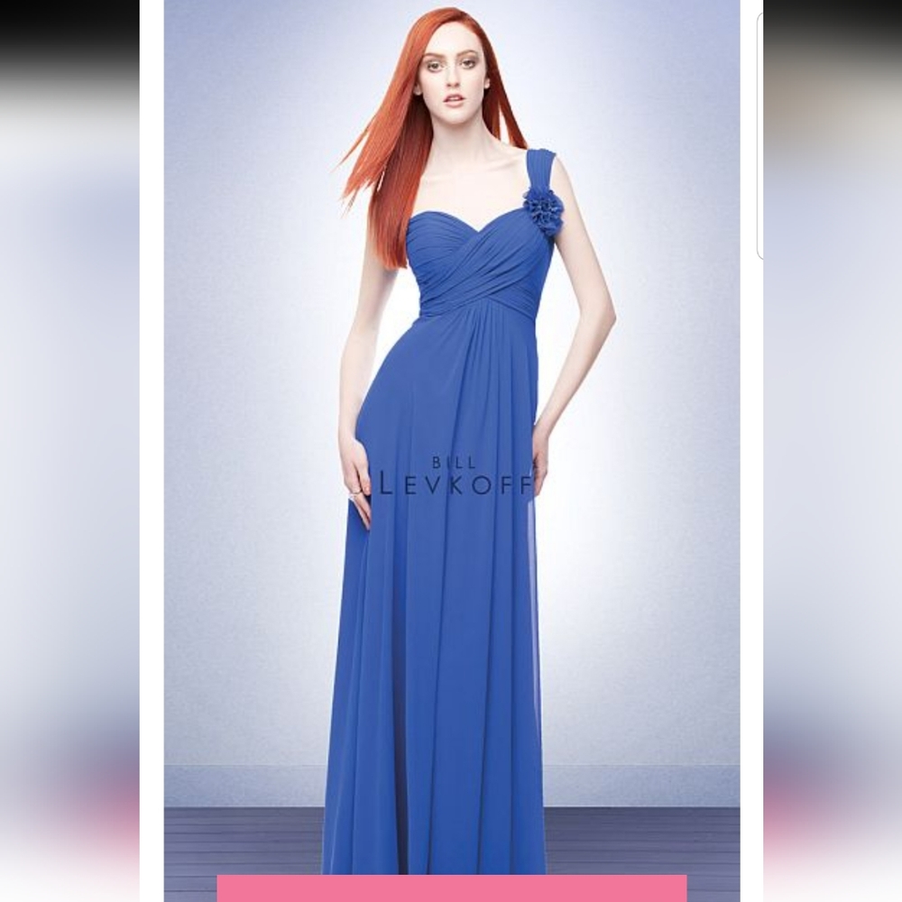 Bill Levkoff One Shoulder Flowers Long Chiffon Birdemaid Dress
